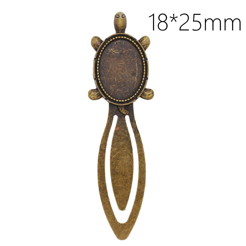 High Quality Vintage Antiqued Bronze Turtle Bookmark with 18x25mm oval Bezel,length:93mm,10pcs/lot