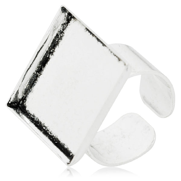 20*20mm Antique Silver Square Adjustable Ring Setting,Blank Metal Ring Base, Blank Ring Bezel for Glass Cabochon,sold 10pcsl/lot