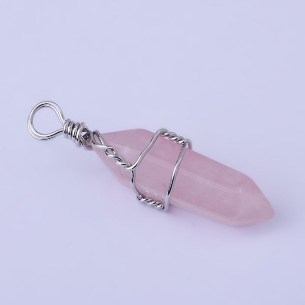 Hexagonal Natural Quartz Crystal Hexagonal Point Chakra Gemstone Pendant Reiki for Necklace-rose quartze 1PCS