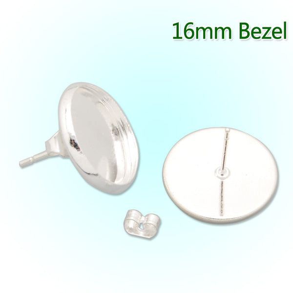 16MM  stud earring,Silver plated,fit 16mm glass cabochon;sold 50pcs per package