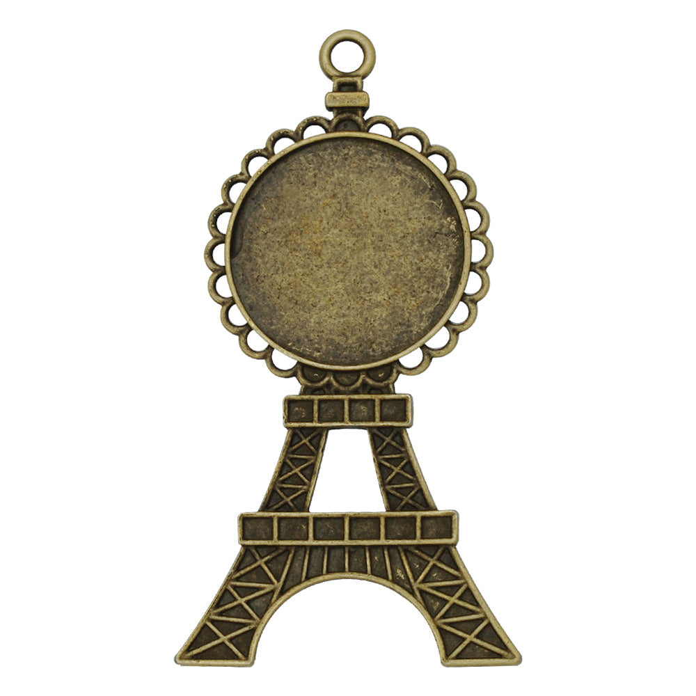 1 inch Antique Bronze Round Pendant Trays,25mm Cameo Pendant Setting Blanks,Eiffel Tower Shape,sold 10pcs/lot