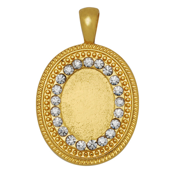 13*18mm Oval Blank Cameo Pendant Trays Striped Edges Rhinestone Gold Plated Pendant Setting,Sold 10pcs/lot