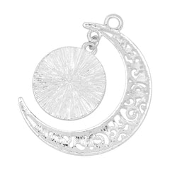 Crescent Pendant With16mm Round Bezel Setting Blanks,Silver Pendant Base,zinc alloy,20pcs/lot