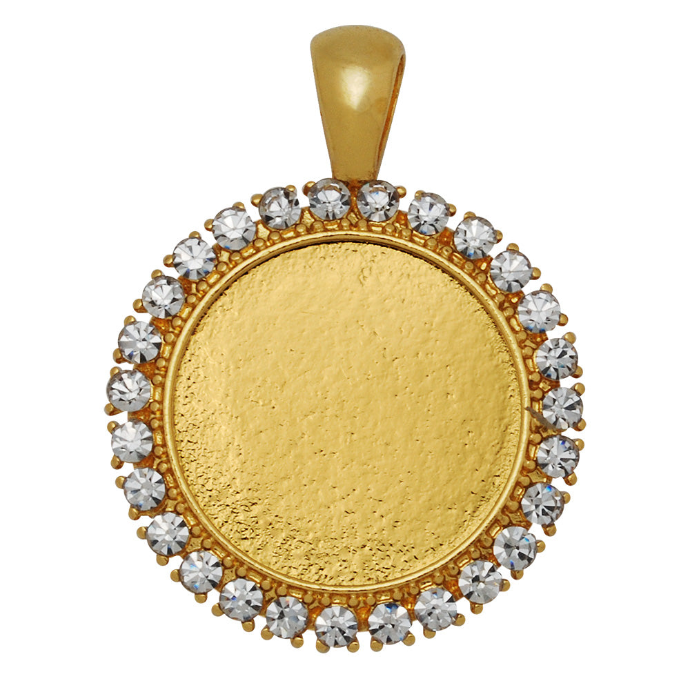 20mm Jewelry Round Blank Cameo Pendant Trays Rhinestone Gold Plated Pendant Setting,Sold 10pcs/lot