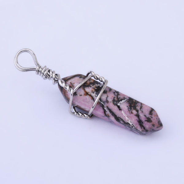 Hexagonal Natural Quartz Crystal Hexagonal Point Chakra Gemstone Pendant Reiki for Necklace-red black rhodonite 1PCS