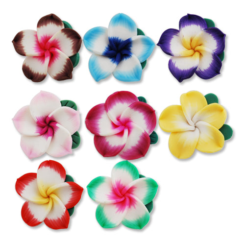 25MM HandMade And Flat Back Polymer Clay Flower Beads,Mixed Colors,Side Drilled Hole Size 2.5MM,Lead Free,Sold 50 PCS Per Package