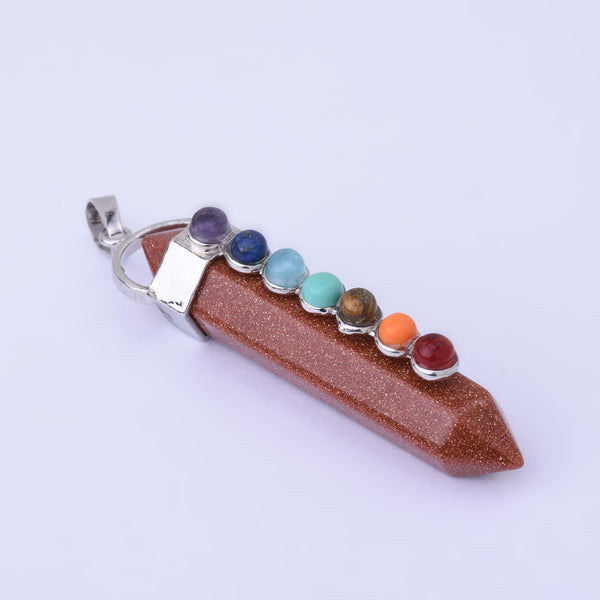 Natural Hexagonal Prism Beads Chakra Healing Gemstone Pendant 7 Chakra Pendant Quartz Point Pendant-golden sand stone 1PCS