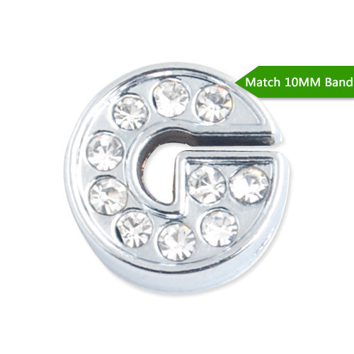 10MM Letter "G" Slider Charms,Crystal Rhinestones Alphabets Beads,Silver Plated,Match 10mm Band or Slider Bracelet;sold 50pcs per pkg
