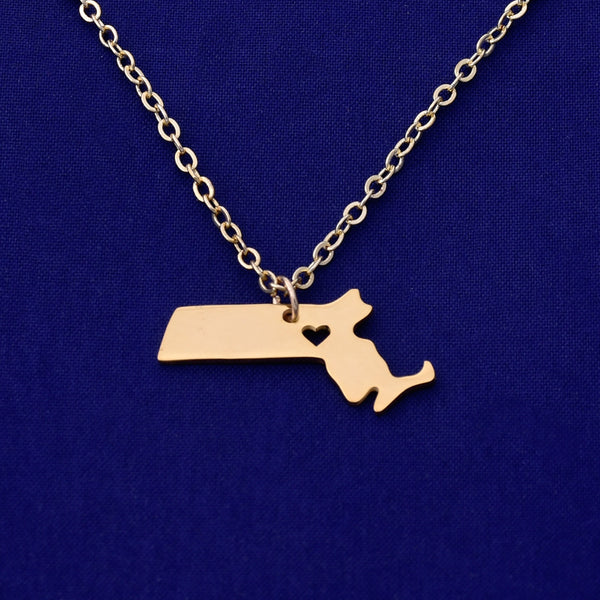 1 pcs about 30x16mm Gold Stainless Steel pendant map necklace Stamping blank Jewelry supplies Massachusetts-MA 18 Gauges