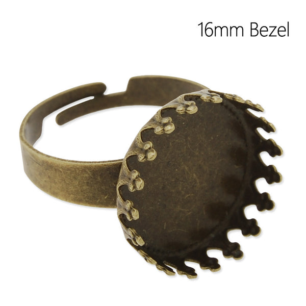 Adjustable Ring with 16MM Round Princess Base,Brass filled,Antique Bronze plated,20 pieces/lot