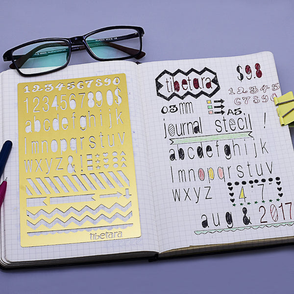 About  4*7" Brass Bullet journal stencil Alphabet Stencil number Stencil fits A5 journal & Midori Regular 1pcs