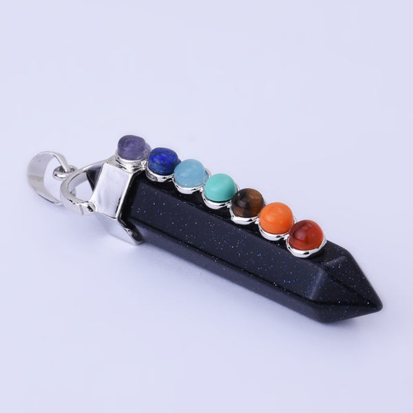 Natural Hexagonal Prism Beads Chakra Healing Gemstone Pendant 7 Chakra Pendant Quartz Point Pendant-blue sand 1PCS