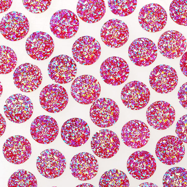 100 Red  Round Litter Resin Cabochons Druzy Studs Mermaid Deco Jewelry Findings 12mm