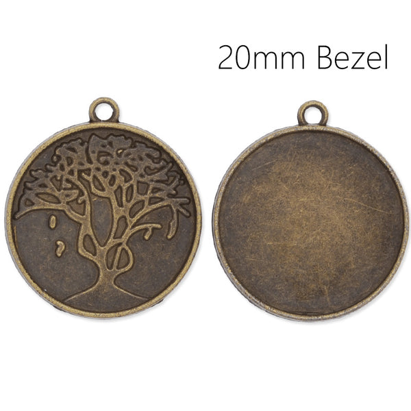 Antique Bronze pendant tray with 20mm round bezel,another sided is tree,20pcs/lot