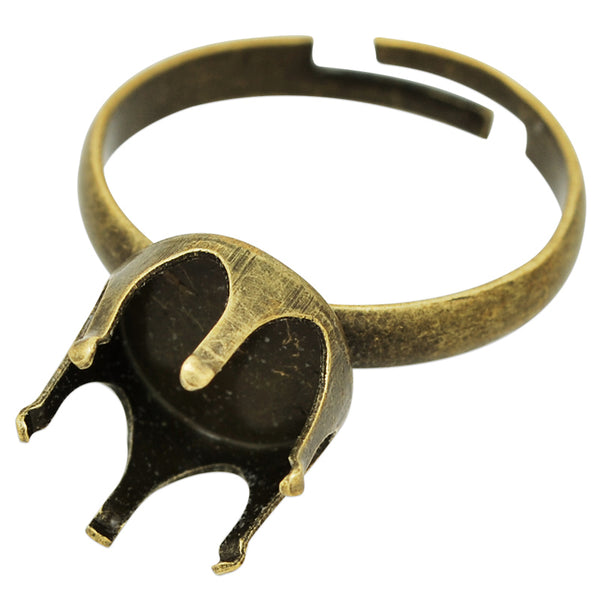 10mm Antique Bronze Crown Prong Adjustable Rings Bezel,Blank Rings Setting,Blank Ring Base For Glass Cabochon,Depth 8mm,sold 20pcsl/lot