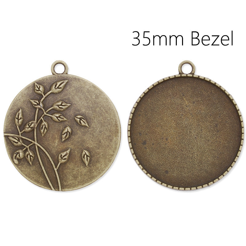 35mm Round pendant tray with Tree in the back,Zinc alloy filled,Antique Bronze plated,20pcs/lot