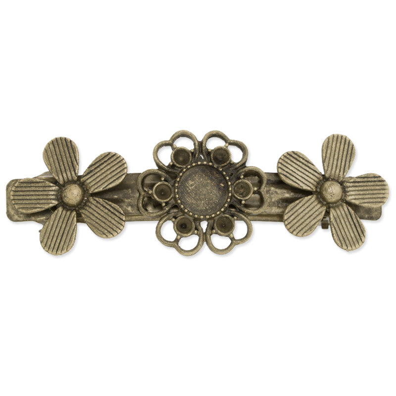 77X26mm Antique Bronze Plated hair clip,flower blank's inner size is 10mm,3 flowers,hair clip,sold 10pcs/lot