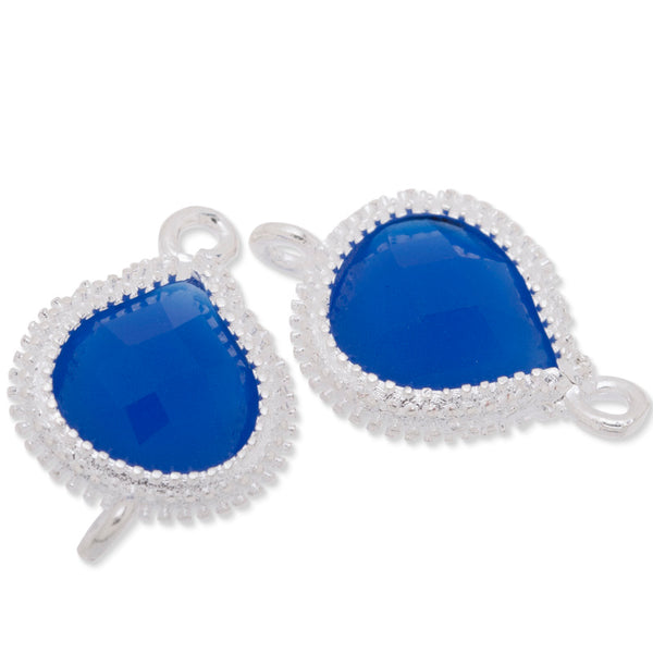 12.5x19mm framed glass,metal framed glass,Faceted glass,royalblue,connectors,gemstone bezel,Sold 5pcs/lot