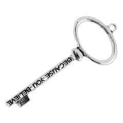 73*30mm Skeleton Keys,Vintage Keys Pendant,'BECAUSE YOU BELIEVE' 'MIRACLE' Antique Silver Charm Necklace Jewelry,sold 10pcs/lot