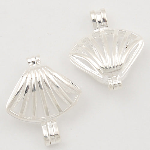 17*20 mm Silver plated Filigree Cowry Brass Cage Pendant ,Sold 20 pcs per pkg