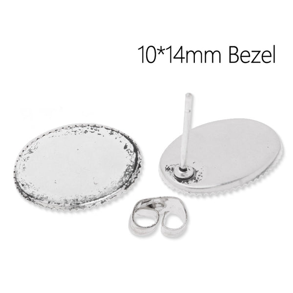 Ear stud with 10x14mm oval blank bezel,Brass filled,Antique Silver plated,50pcs/lot