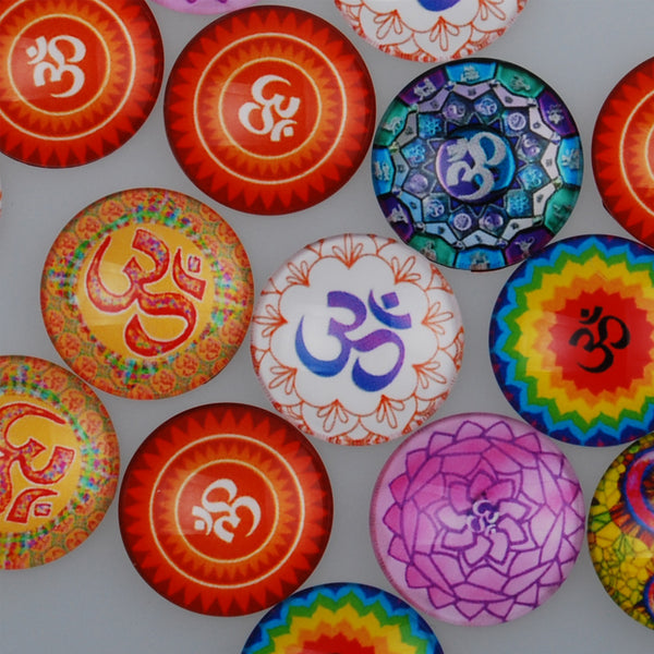 30MM Round pattern glass cabochons,Mix colorful Flat back Glass Cabochon Spacers,thickness 7mm,20 pieces/lot