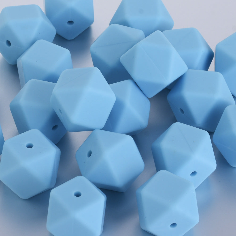 17*17*17MM Hexagon Silicone Teething Beads Sensory Beads BPA free silicone beading Food grade silicone blue 10pcs