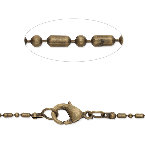 18 inch long Bamboo necklace chain for pendant,1.5x3mm link size,Lobster Clasp end,Brass chain,antique bronze plated,20pcs/lot