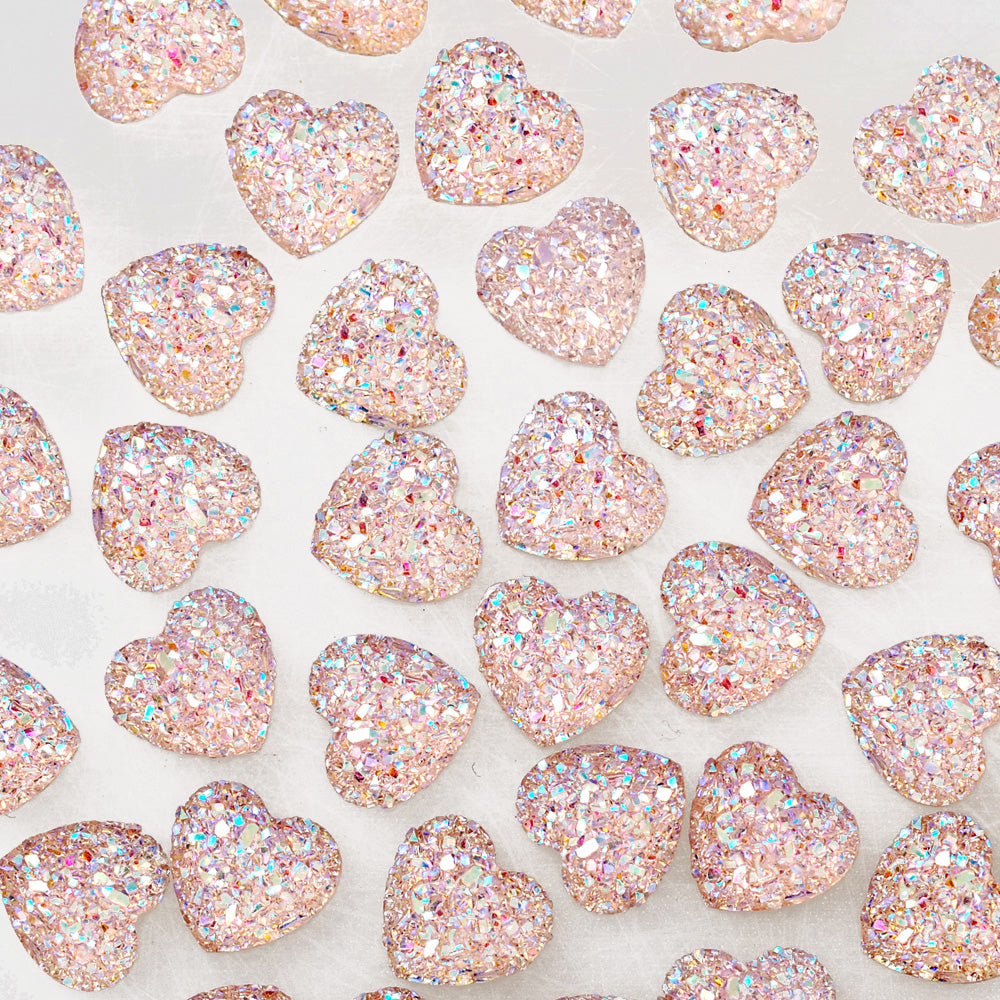 100 Light Pink  Heart Litter Resin Cabochons Druzy Studs Mermaid Deco Jewelry Findings 12mm
