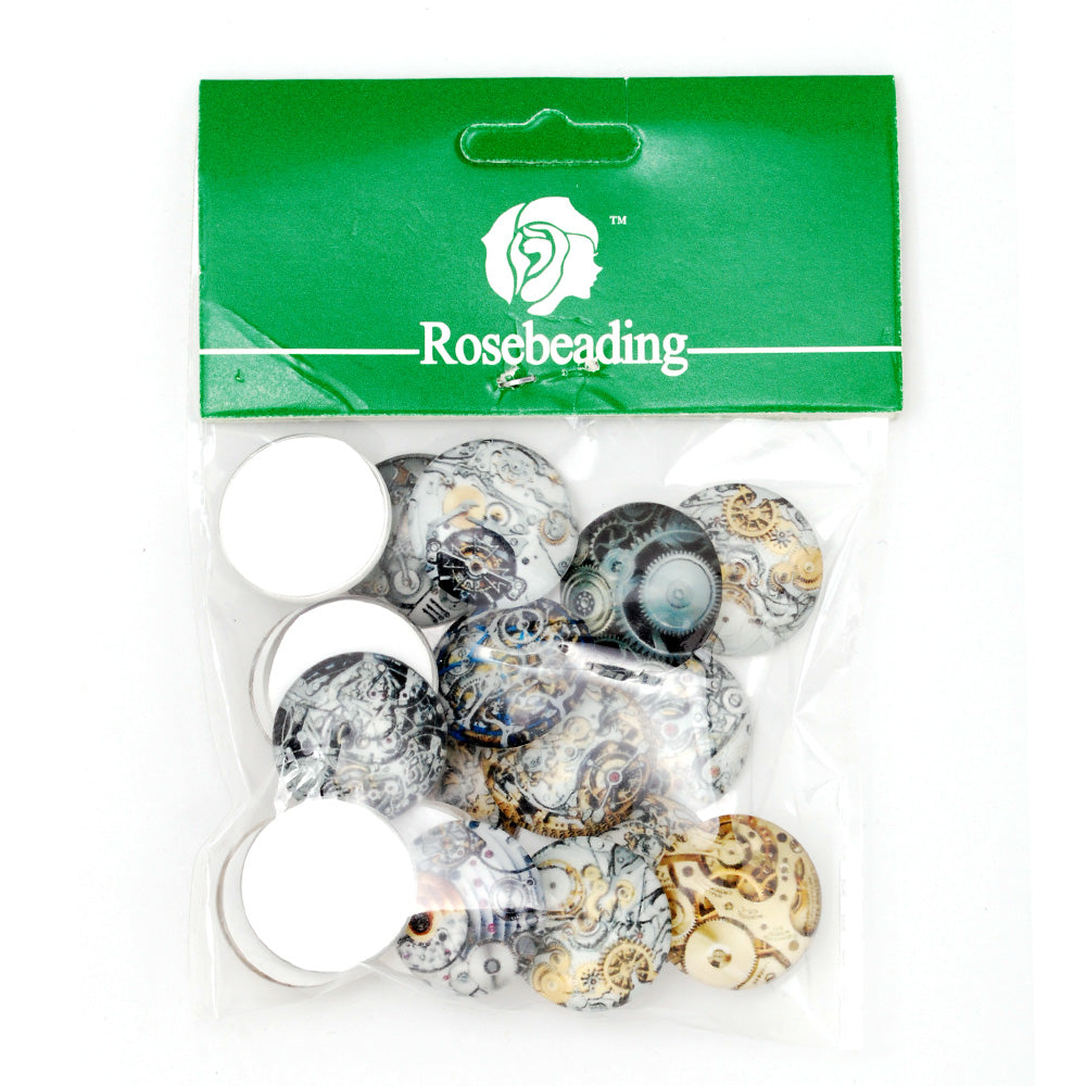 20mm Vintage Mechanical Gear Steampunk Art Photo Glass Cabochons,Flat Back, Mixed color 20PCS
