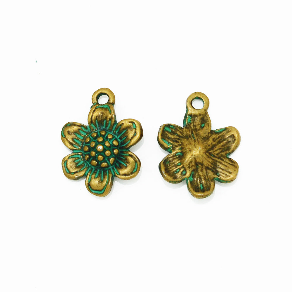 Verdigris Patina Flower Charms,Pendant Findings,for Jewelry Making,Thickness 5mm,sold 20pcs/lot