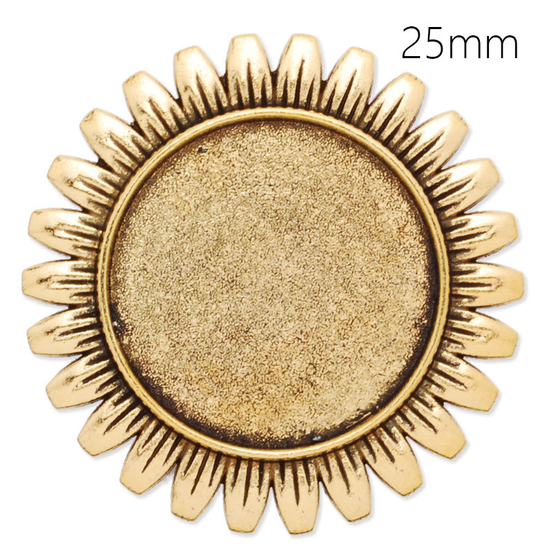 25mm anqitue gold plated brooch blank,brooch bezel,sunflower shape around,zinc alloy,lead and nickle free,sold by 10pcs/lot
