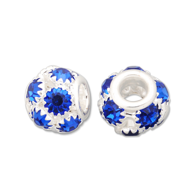 12x13 MM Sapphire Pave Crystal Beads,Brass Base,Hole Size 4.5MM,Sold 10 PCS Per Package