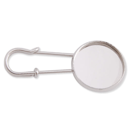 35MM Length Imitation Rhodium Plated shallow bottom Copper Brooch blank,with 18mm Round Bezel,fit 18mm glass cabochon,sold 20pcs per pkg