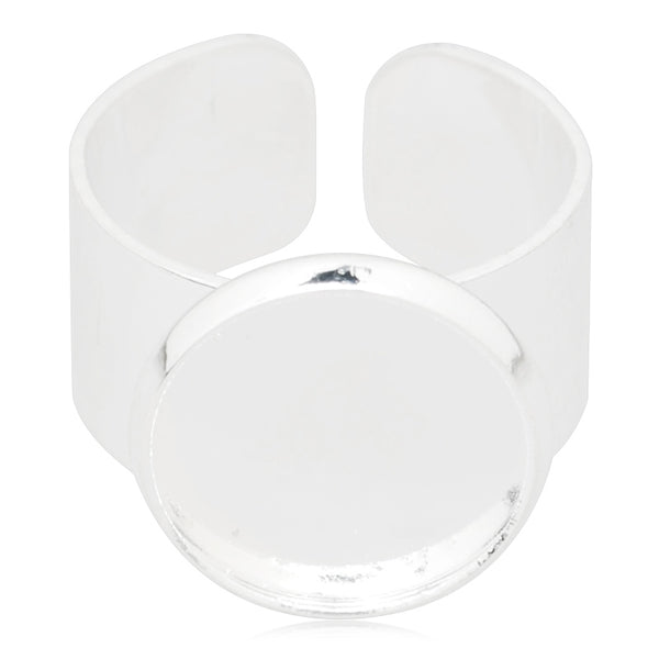 14mm Silver Plated Round Adjustable Ring Setting,Blank Metal Ring Base, Blank Ring Bezel for Glass Cabochon,sold 20pcsl/lot