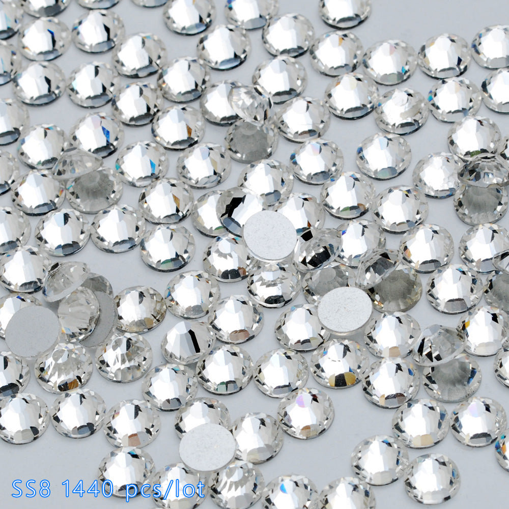 SS8 1440PCS Crystal Glass Stones Machine Cut Strass Non Hot Fix Rhinestones For Nail Art,Wholesale