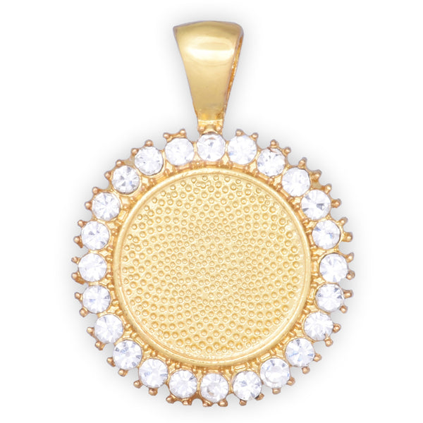 10 Crystal Style Gold Pendant Trays ,16mm Round Cabochon Settings Rhinestone Pendant  Clear Rhinestone Photo holder