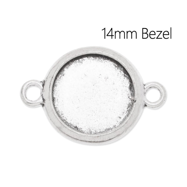 Bracelet or Charm Connector with 14mm Round Bezel,Zinc Alloy filled, Antique Silver plated,20pcs/lot