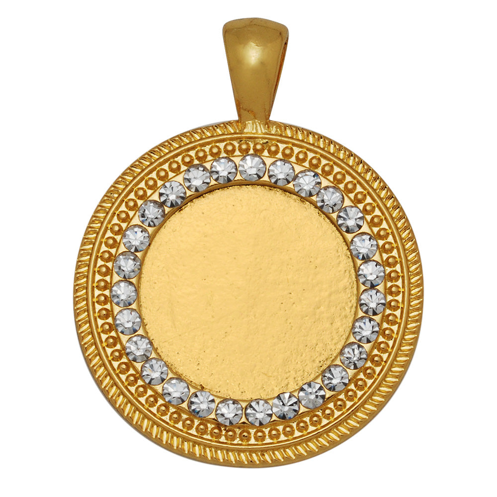 20mm Jewelry Round Cameo Pendant Trays Striped Edges Rhinestone Gold Plated Pendant Setting Blank,Sold 10pcs/lot