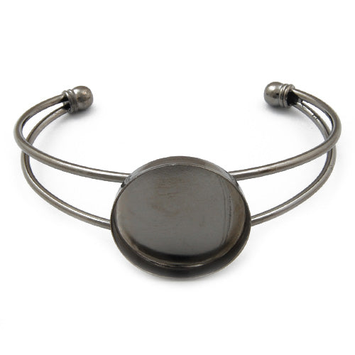 Bracelet With 25MM Round Setting,Cuff,Adjustable,Gun Metal Black-Plated Brass,Lead Free And Nickel Free,Sold 10PCS Per Lot