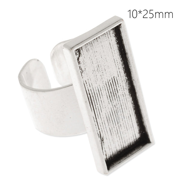 10x25mm antique silver plated adjustable rectangle cabochon base setting ring,ring blank,ring bezel, 10 pieces/lot