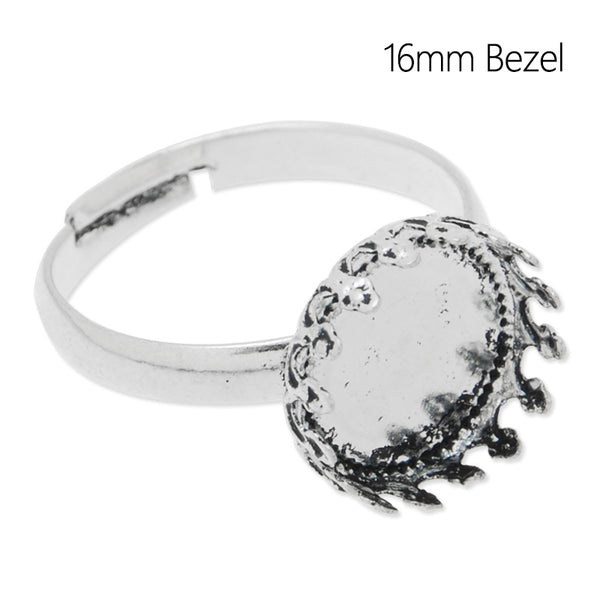 Adjustable Ring with 16MM Round Princess Base,Brass filled,Antique Silver plated,20 pieces/lot