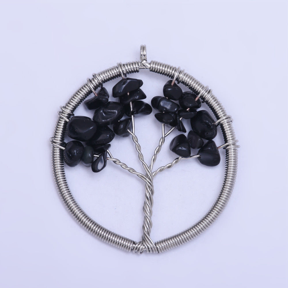 1  Black 46mm Healing Irregular Natural Stone  Fashion Jewelry Charm Crystal High Quality Pendant Tree of Life Women'sFashion Handwork