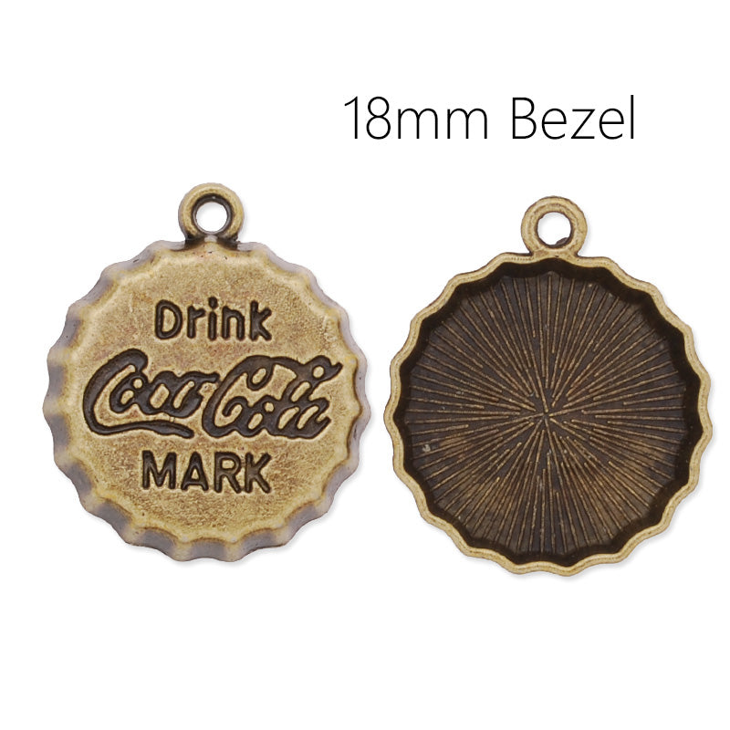 Antique Bronze Beer cap pendant tray with 18mm round bezel,20pcs/lot