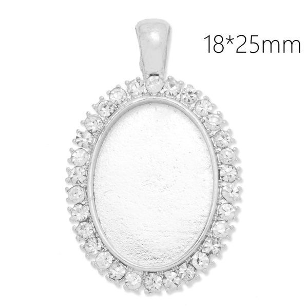 18x25mm Silver Oval pendant tray with clear Rhinestone,Zinc Alloy filled,10pcs/lot