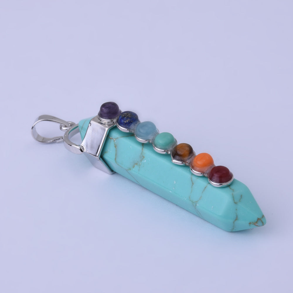 Natural Hexagonal Prism Beads Chakra Healing Gemstone Pendant 7 Chakra Pendant Quartz Point Pendant-green turquoise 1PCS