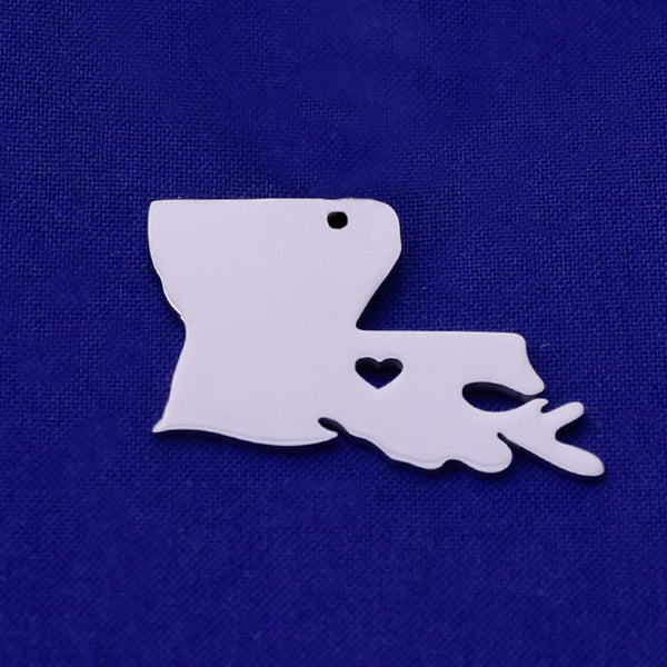 1 pcs about 19*28mm silver Stainless Steel map pendant Stamping blank Jewelry supplies Louisiana-LA 18 Gauges