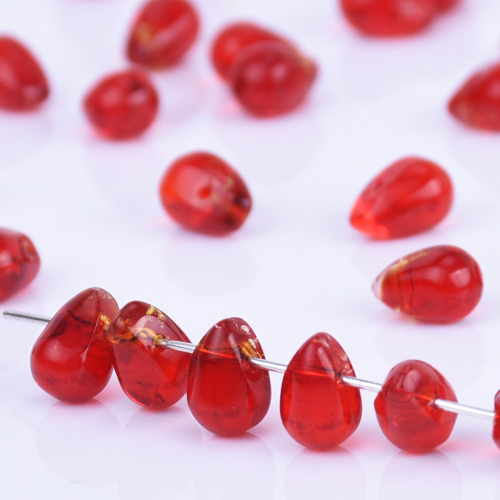 6*9mm Glass Teardrop Beads Czech beads Glass drop Beads Glass Beads Tiny Drops Seed Beads red 50pcs
