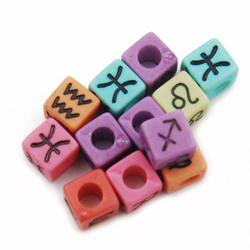 500 Grams 7MM Cube Constellation Beads Acrylic Mixed Constellation,Mixed Color,About 1950PCS Per Pkg