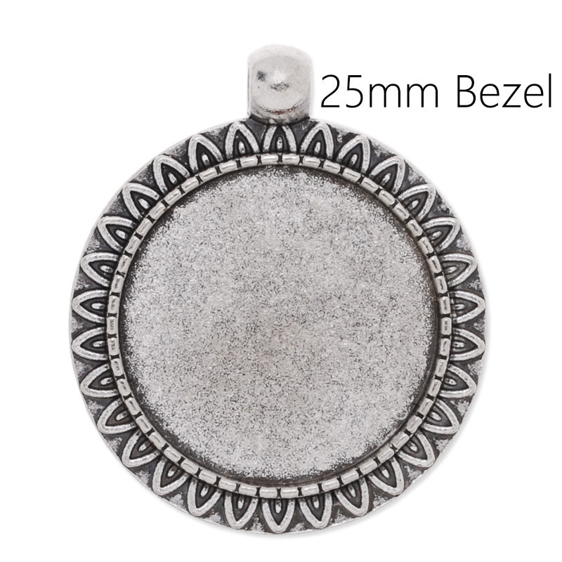 25mm flower edge Round pendant tray,zinc alloy filled,antique silver plated,20pcs/lot